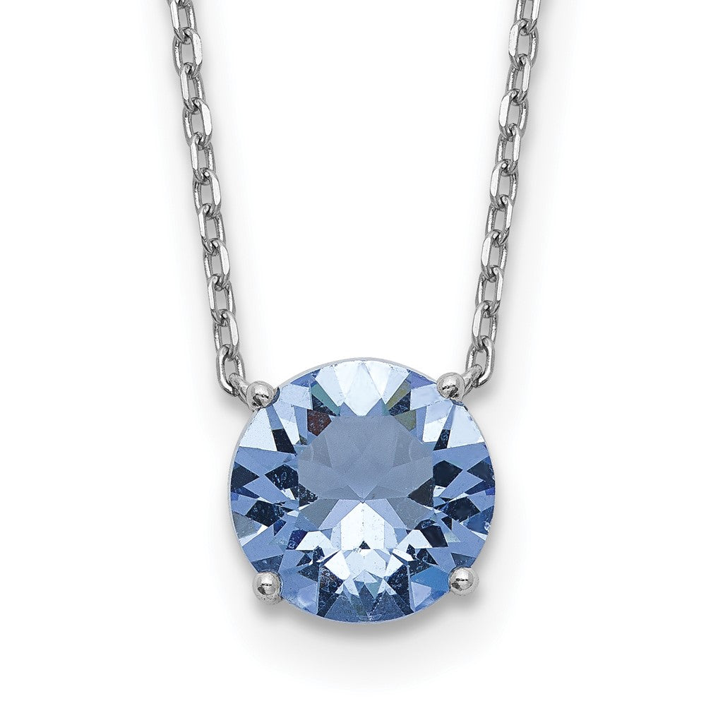 Sterling Silver RH Plated Blue Crystal w/ 2in ext Necklace