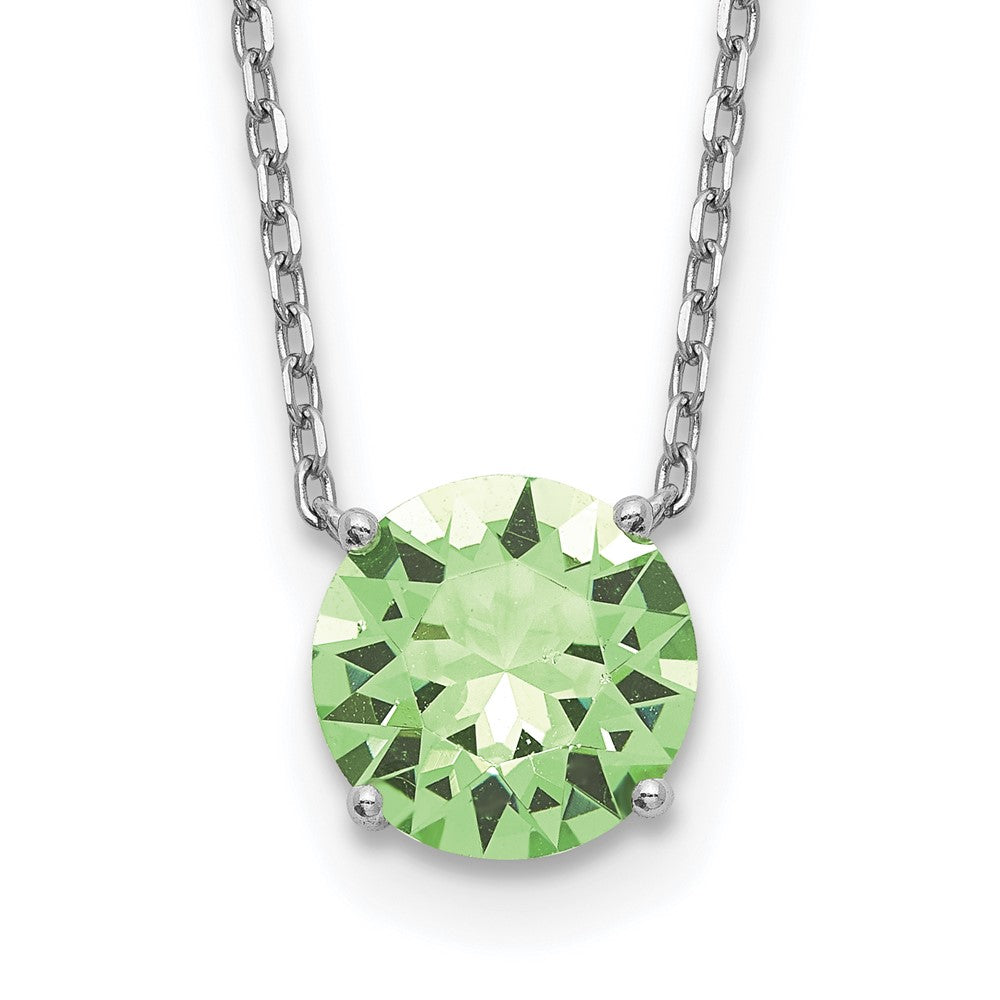 Sterling Silver RH Plated Green Crystal w/2in ext Necklace