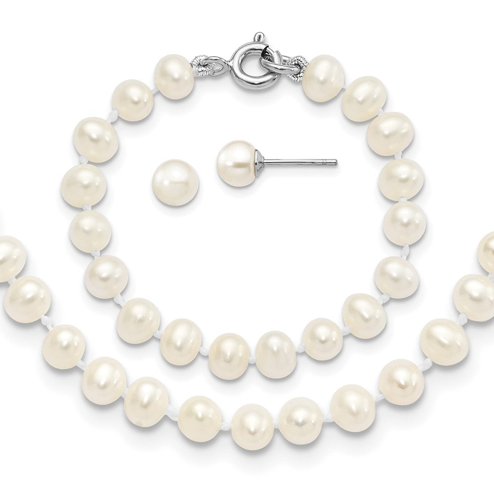 SS Madi K RH-pltd 5-6mm FWC Pearl Necklace, Bracelet & Earrring Set