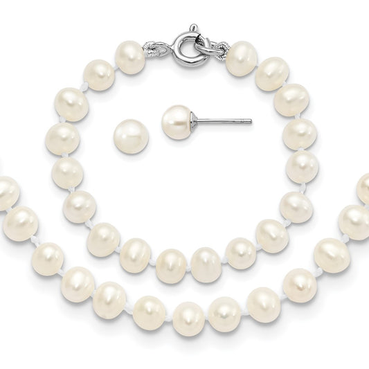 SS Madi K RH-pltd 5-6mm FWC Pearl Necklace, Bracelet & Earrring Set