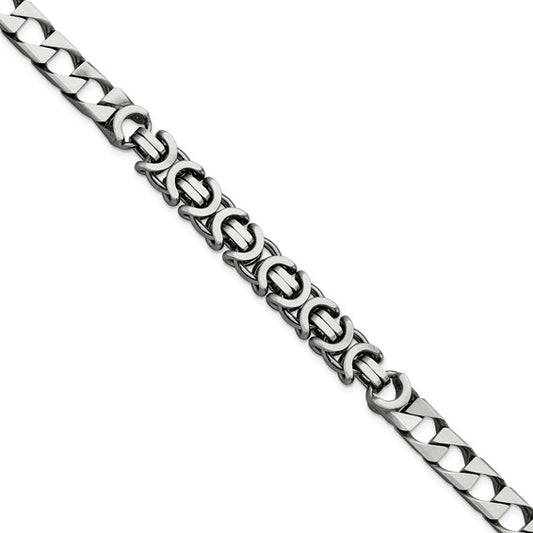 Sterling Silver Mens Antiqued Brushed Curb/Circles Bracelet