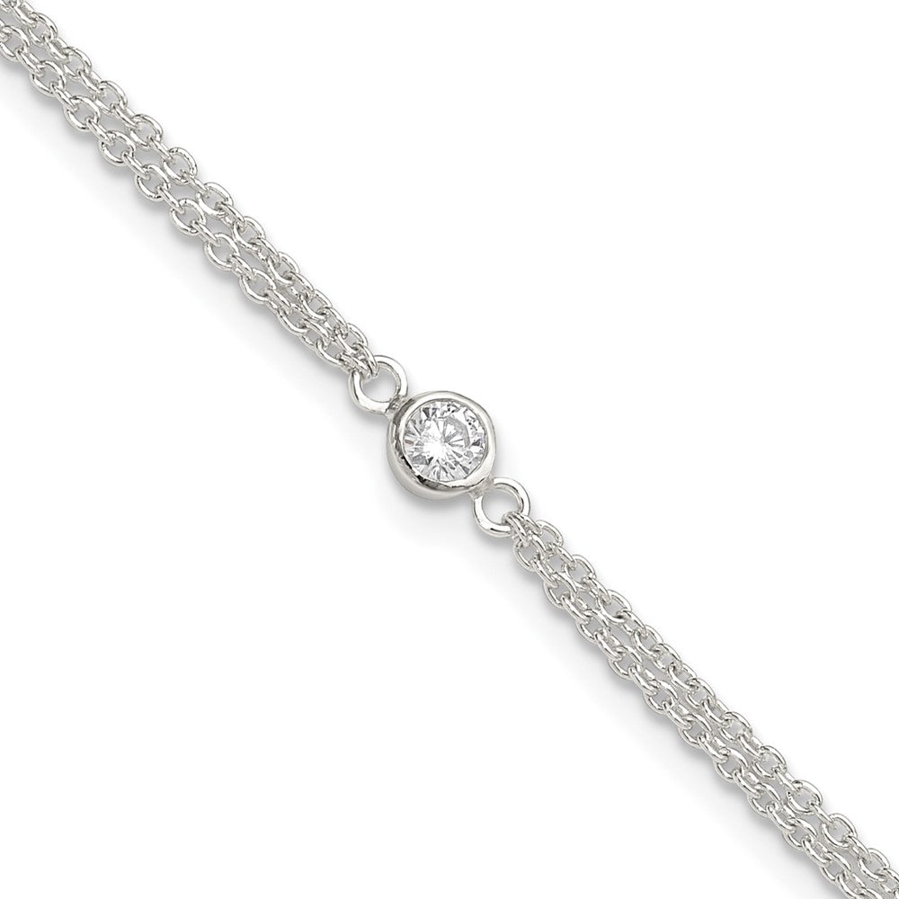 Sterling Silver Bezel CZ 2-Strand 9in Plus 1 in Ext. Anklet