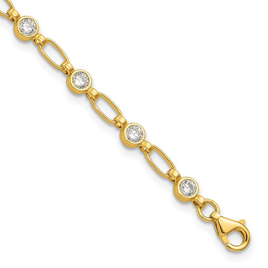 Sterling Silver Gold-tone Bezel CZ 7.5in Bracelet