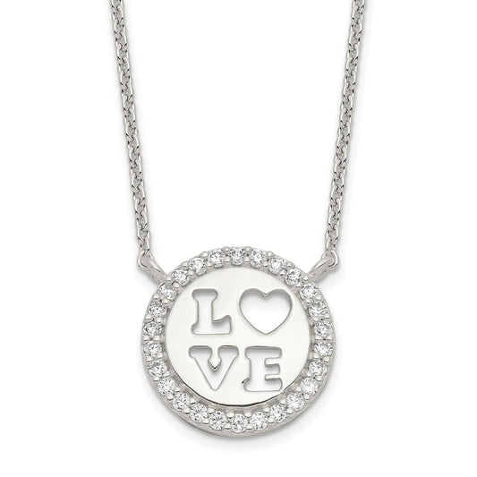 Sterling Silver Polished CZ Love Necklace