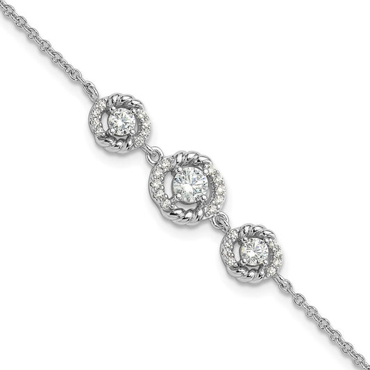 Pure Fire Sterling Silver Rhod-plated Fancy CZ 7in w/1in ext Bracelet