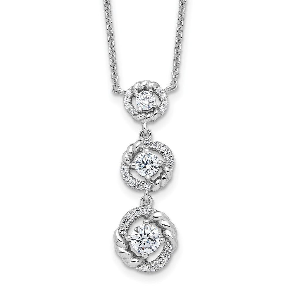 Pure Fire Sterling Silver Rhod-plated Fancy 16in w/2in ext CZ Dangle Neckla