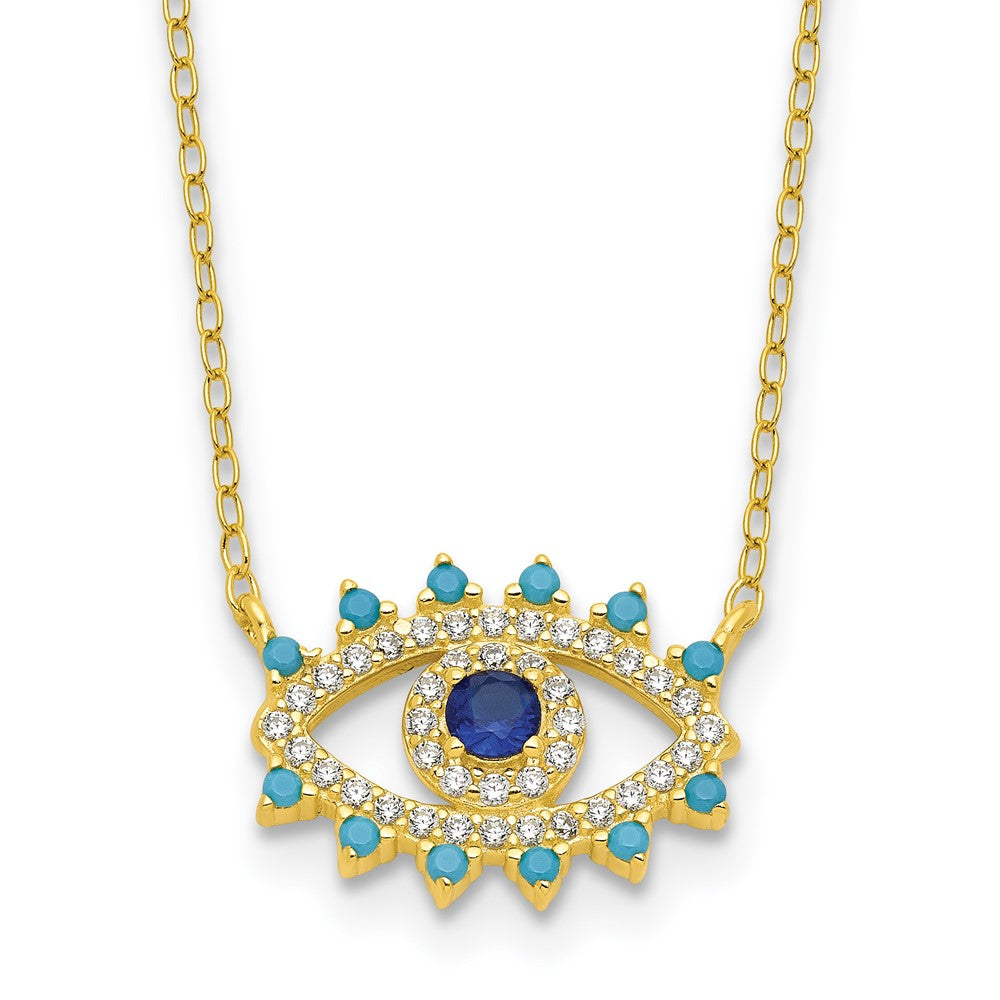 Sterling Silver Gold-tone Glass and Glass Crystal Evil Eye Necklace