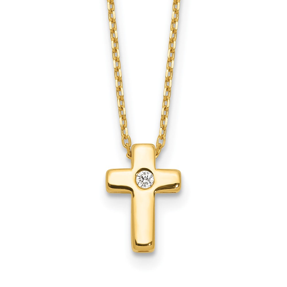 Sterling Silver Gold-tone CZ Cross 16in w/2in ext. Necklace