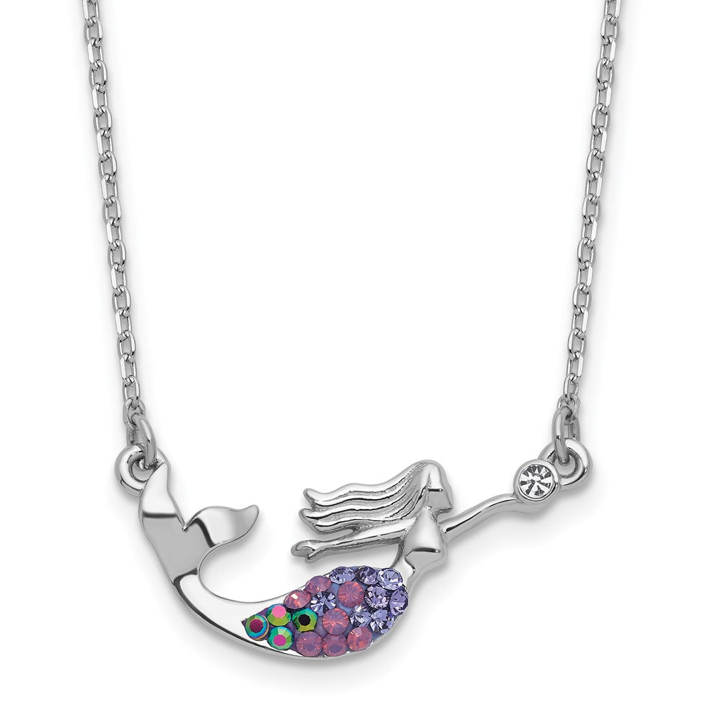 Sterling Silver Rh-plated Crystal Mermaid 17.25 w/2in Necklace