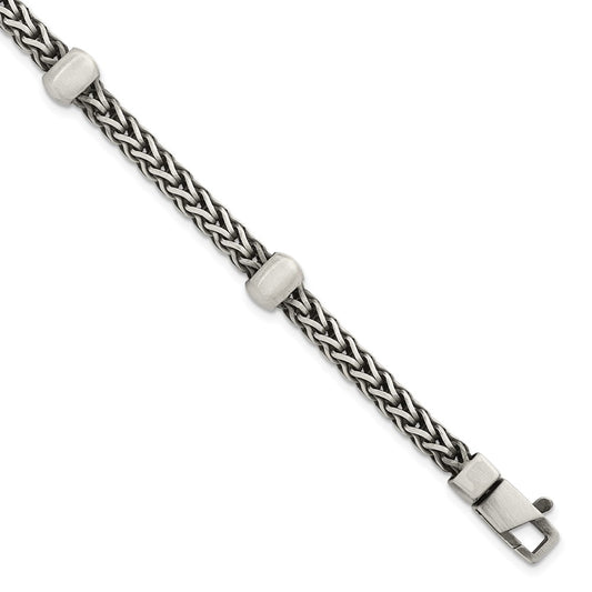 Sterling Silver Blk Ruthenium Brushed Franco Chain Men's Bracelet