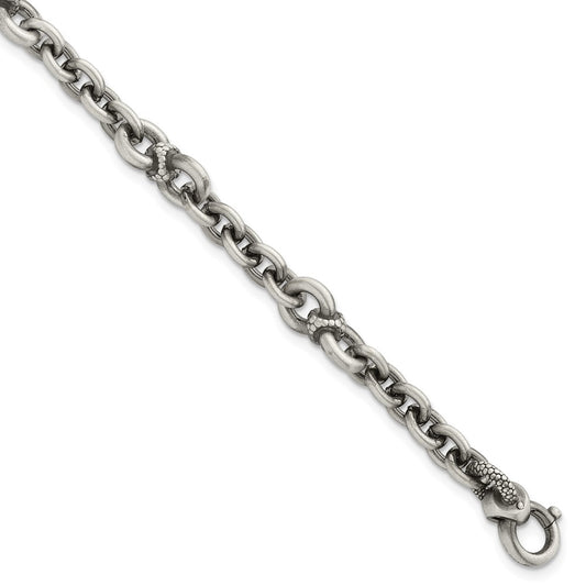 SS Black Ruthenium Brushed Fancy Textured Link Men's Bracelet
