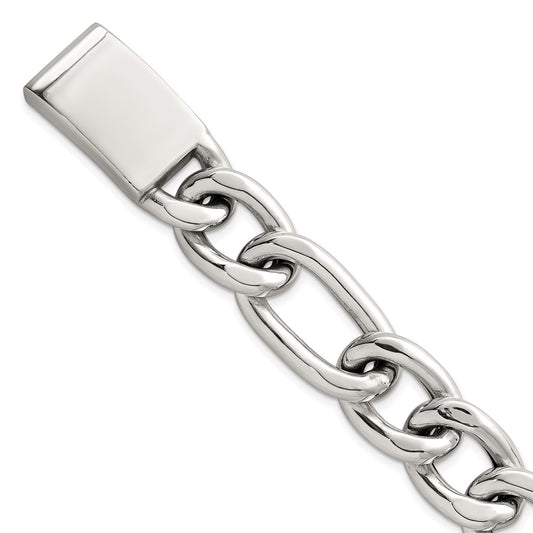 Sterling Silver Polished 17.0mm Figaro Curb 8 Inch Men's Bracelet