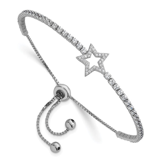Sterling Silver Rhodium-plated CZ Star Adjustable Bolo Bracelet