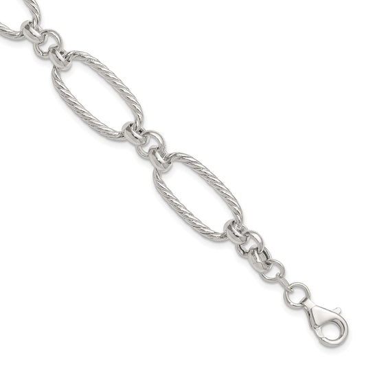 Sterling Silver Polished and Twisted 7.5in Fancy Link Bracelet
