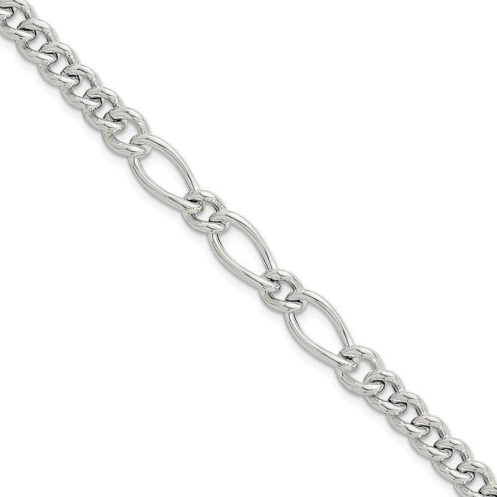 Sterling Silver Polished Mixed Curb Link 6.75in w/ 1in Ext Bracelet