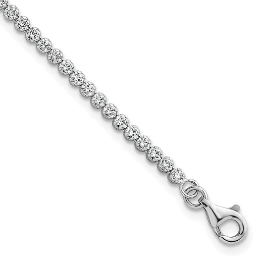 Sterling Silver RH-pltd Polish 2.5mm CZ w/1.25in Ext Tennis Bracelet