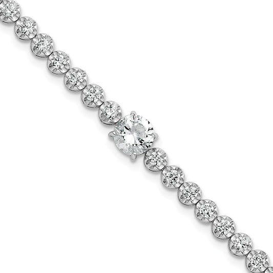 Sterling Silver RH-plated Polished Fancy Round CZ 7.25in Bracelet