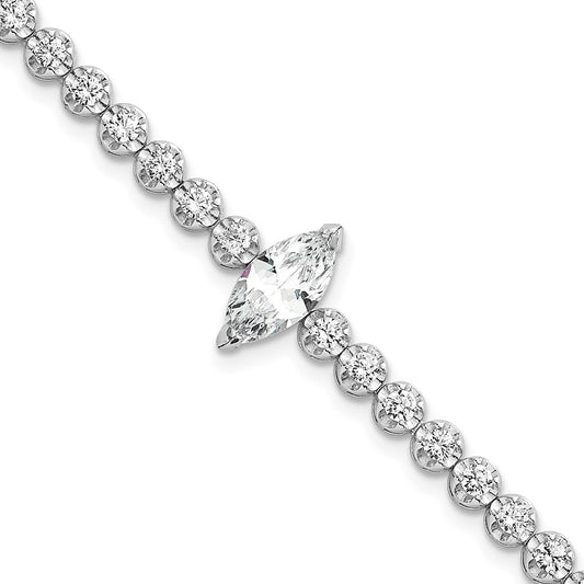 Sterling Silver RH-plated Polished Round and Marquise CZ 7.25in Bracelet