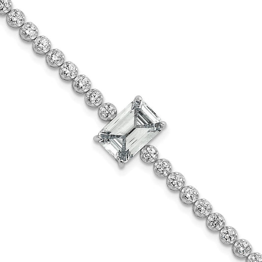 Sterling Silver RH-plated Polished Round and Rectangle CZ 7.25in Bracelet