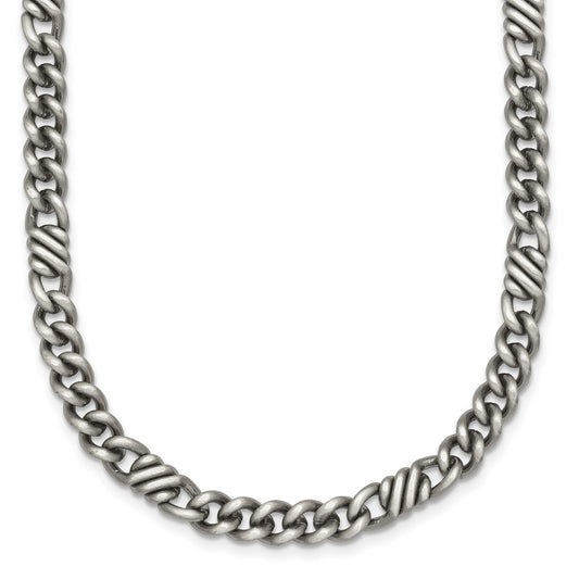 Sterling Silver Black Ruthenium Brushed Fancy Curb Chain Men's Necklace