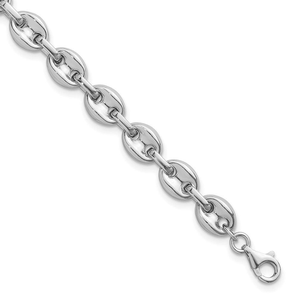 Sterling Silver Rh-plated Polished Puffed Mariner Chain 7.75in Bracelet
