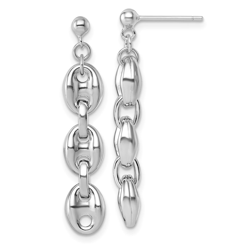 Sterling Silver Rh-plated Polished Puffed Mariner Chain Dangle Earring