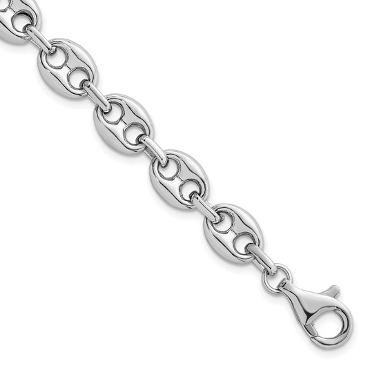 Sterling Silver Rhodium-plated Puffed Mariner Link Bracelet