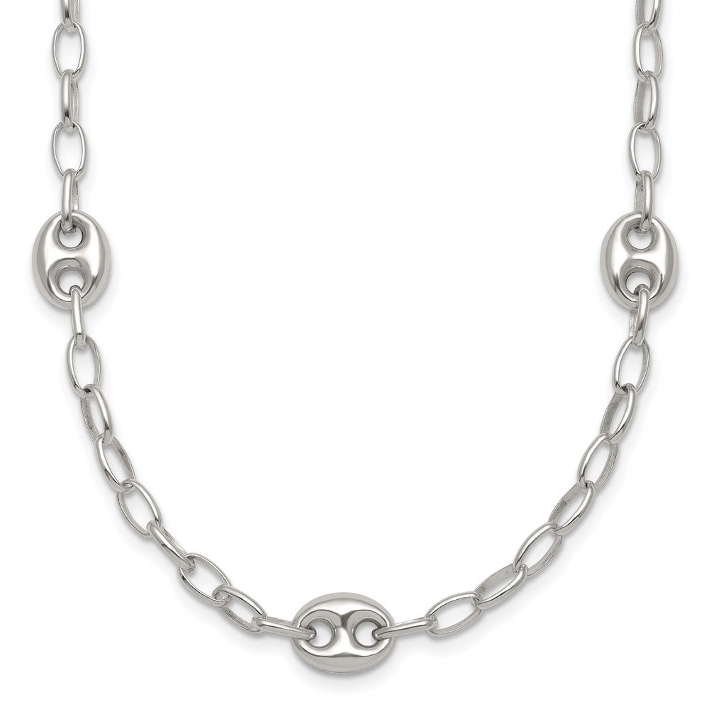 Sterling Silver 17in w/1.5in ext. Puffed Mariner Link Necklace