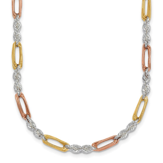 SS Rose/Gold-tone Polished 4.0mm Figaro Rope 18 Inch Necklace