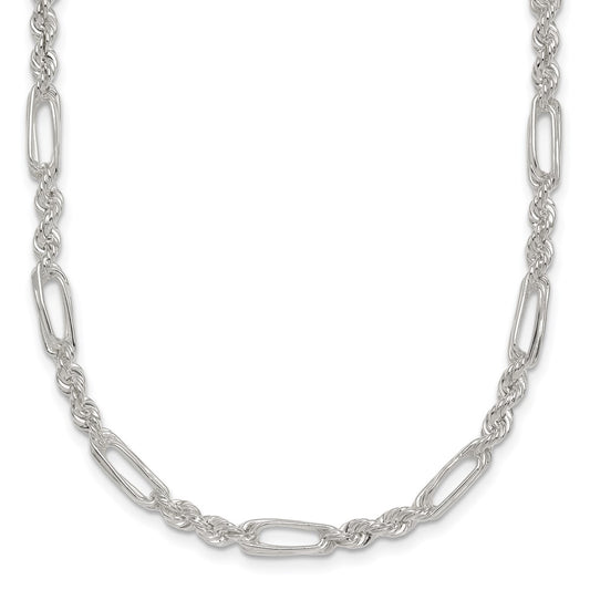 Sterling Silver Polished 4.0mm Figaro Rope 18 Inch Necklace