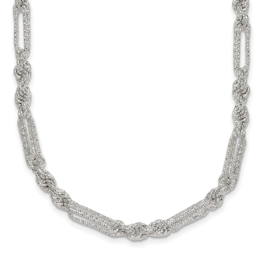 Sterling Silver Polished Textured 4.5mm Figaro Rope 18in Necklace