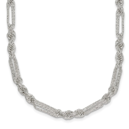 Sterling Silver Polished Textured 4.5mm Figaro Rope 18in Necklace