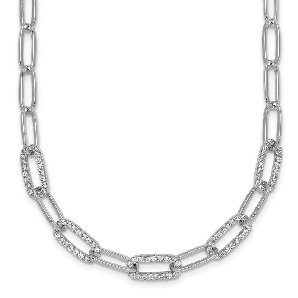 Sterling Silver RH-plated Polished Fancy CZ Paperclip Chain 18in Necklace