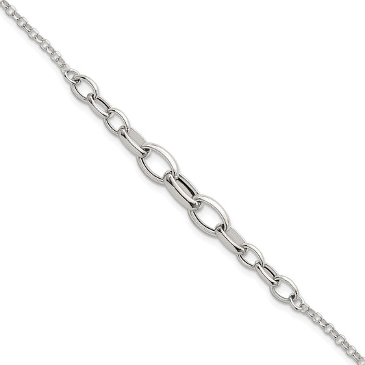 Sterling Silver Polished Graduated Cable 7in w/1in Ext Bracelet