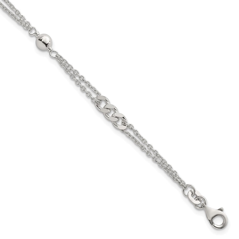 Sterling Silver Polished and Beaded Fancy 2-Strand Link 7.25in Bracelet