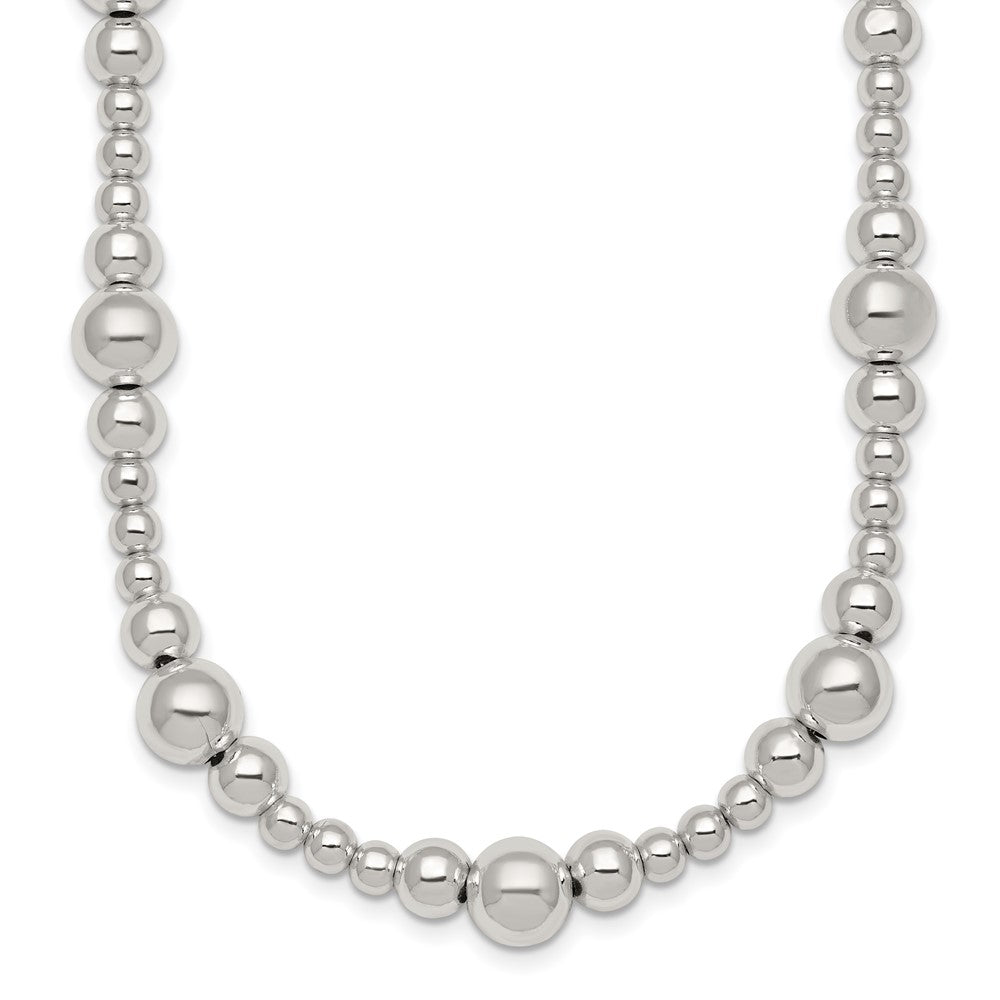 Sterling Silver Polished and Beaded 17 Inch Necklace