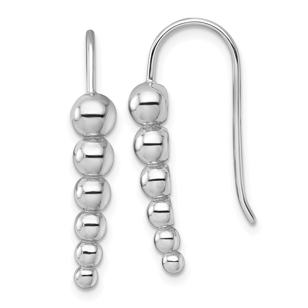 Sterling Silver RH-plated Graduated Beaded Shepherd Hook Earrings