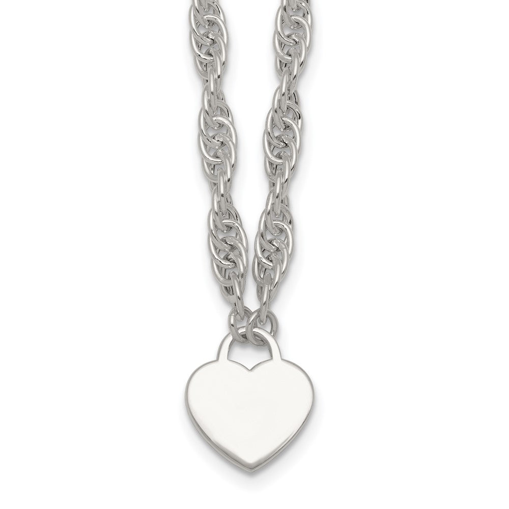 Sterling Silver Polished Engravable Heart 16in w/2in Ext Necklace