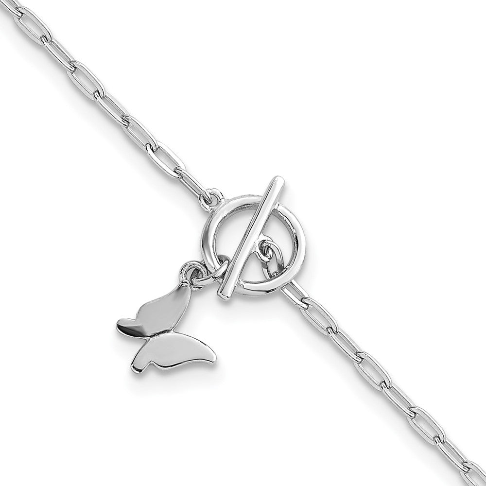 Sterling Silver RH-pltd Butterfly Paperclip Link 6.5in w/1in Ext Bracelet
