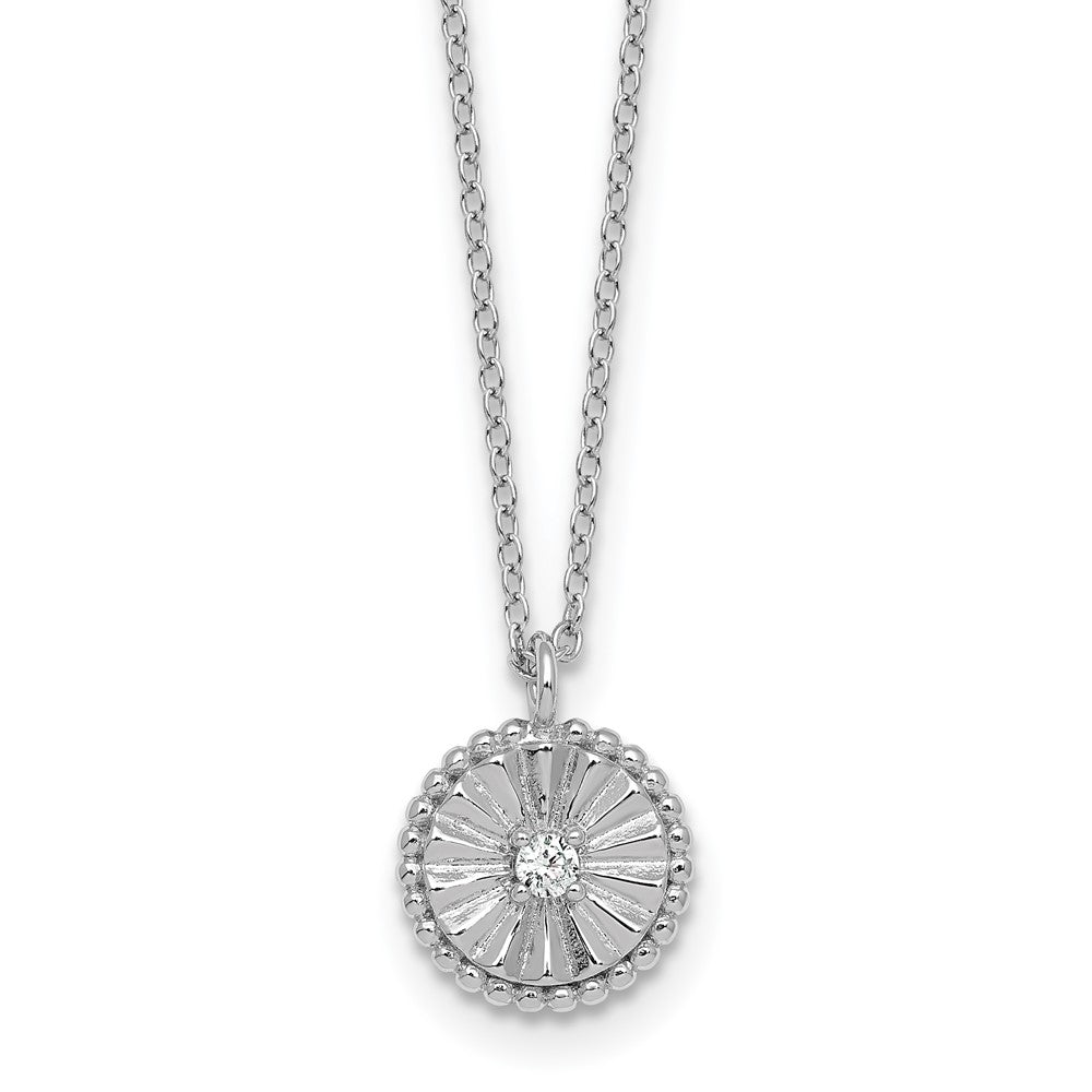Sterling Silver RH-plated Textured CZ Circle 16in w/2in Ext Necklace