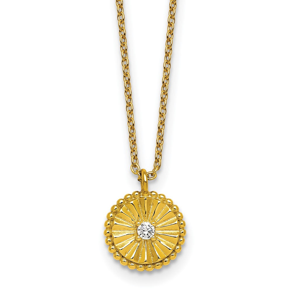 Sterling Silver Gold-tone Textured CZ Circle 16in w/2in Ext Necklace