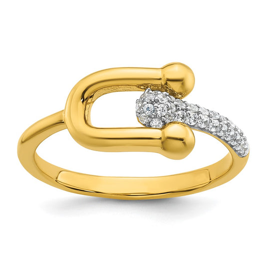 Sterling Silver Gold-tone CZ Polished And Textured Fancy Ring
