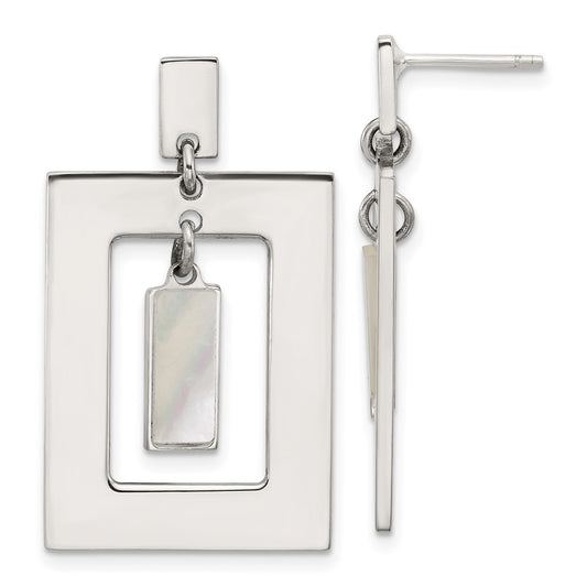 Sterling Silver Rectangle Mother of Pearl Post Dangle Earrings