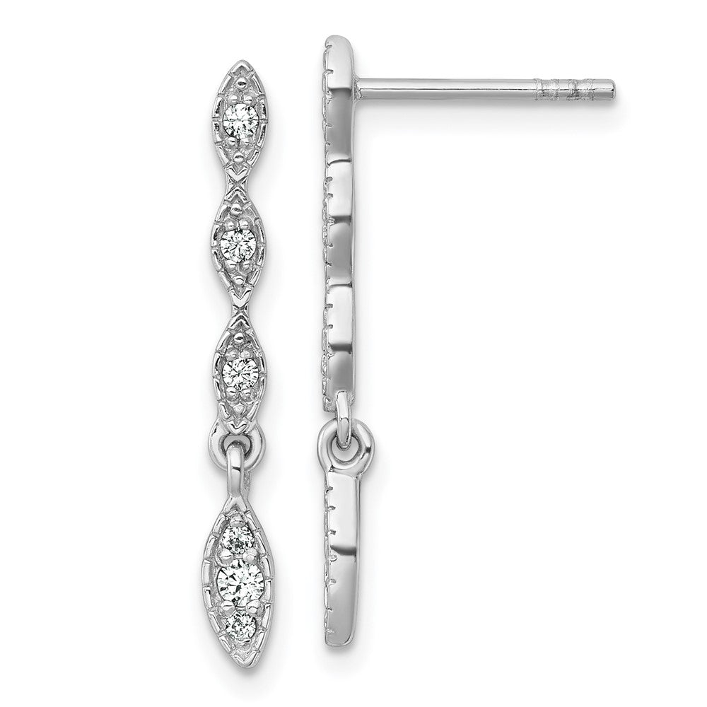 Sterling Silver RH-plated Polished Fancy CZ Drop Dangle Earrings
