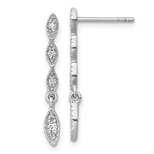 Sterling Silver RH-plated Polished Fancy CZ Drop Dangle Earrings