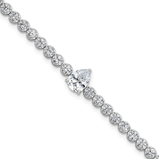 Sterling Silver RH-plated Polished Round and Pear CZ 7.25in Bracelet