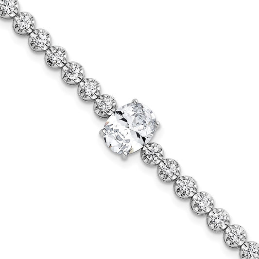 Sterling Silver RH-plated Fancy Oval and Round CZ Oval 7.25in Bracelet