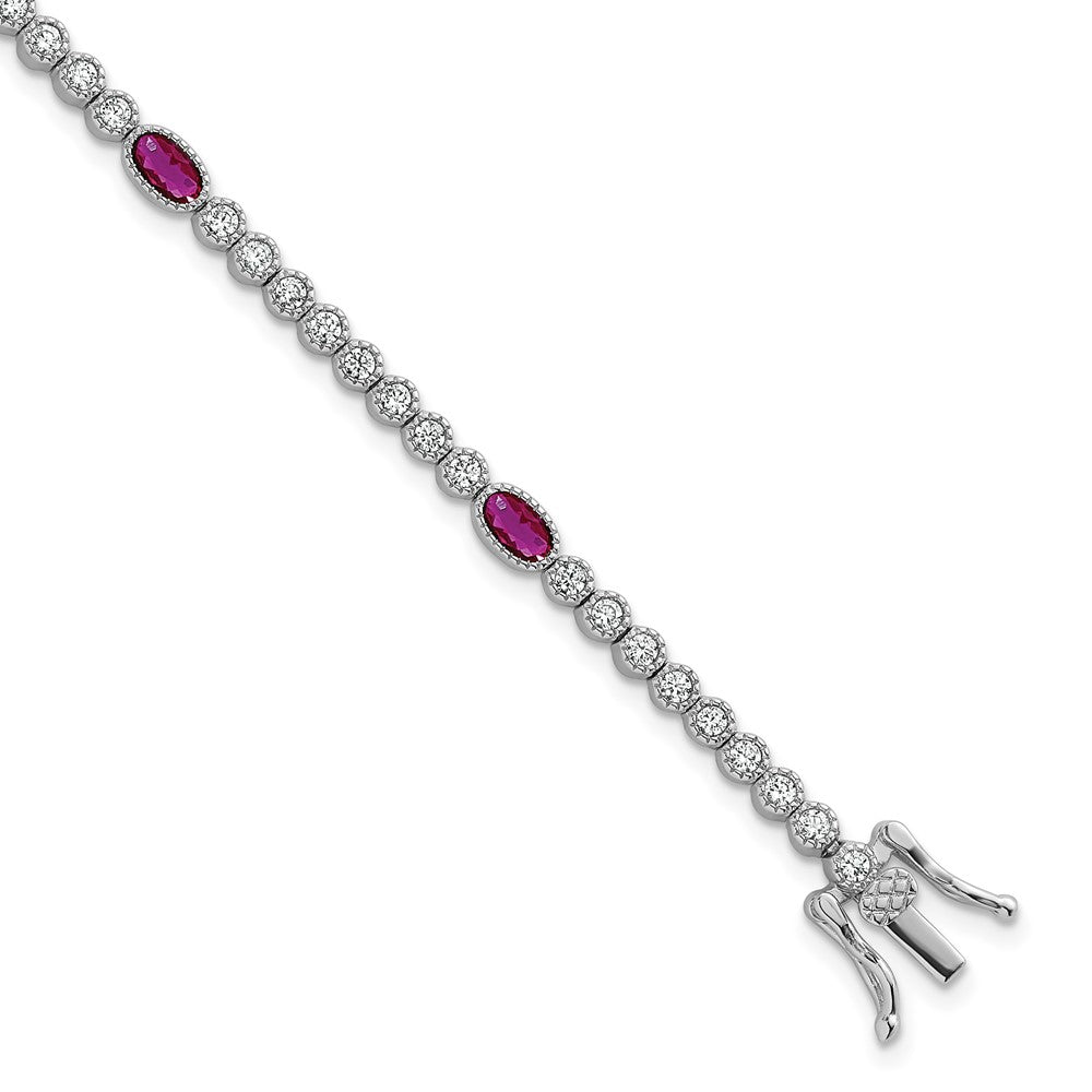Sterling Silver RH-plated Polished Red and White CZ 7in Bracelet