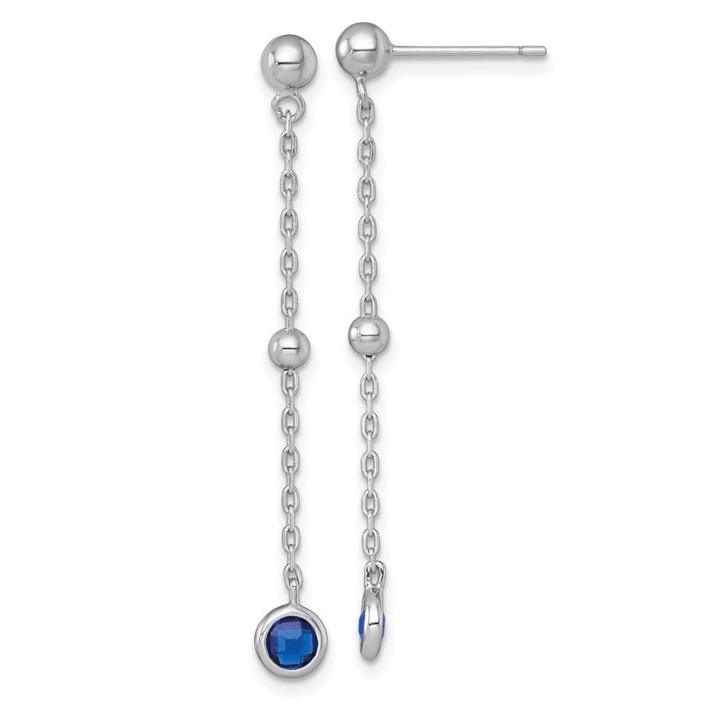 Sterling Silver RH-plated Polished Blue CZ Post Dangle Earrings