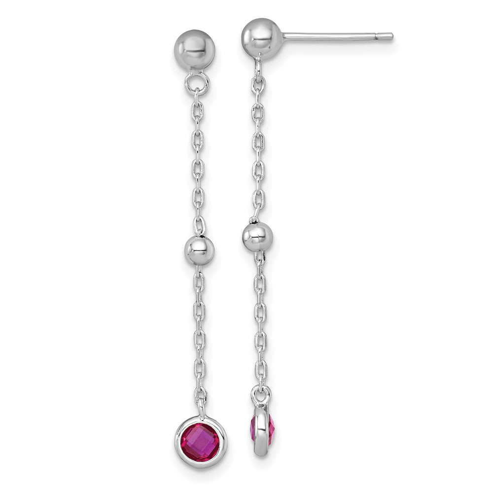 Sterling Silver RH-plated Polished Red CZ Post Dangle Earrings